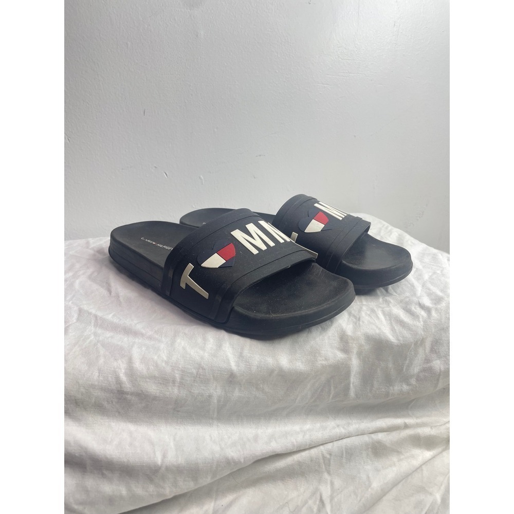 Tommy Hilfiger Men's Black Logo Slides Sandals Size 8